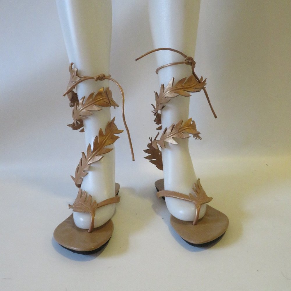 MARA HOFFMAN BROWN LEATHER LEAF SANDAL 7*